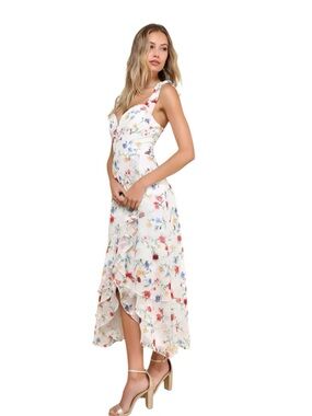 NEW Lulu’s So Elevated Ivory Floral Jacquard Tie Maxi Dress Summer  Size XL